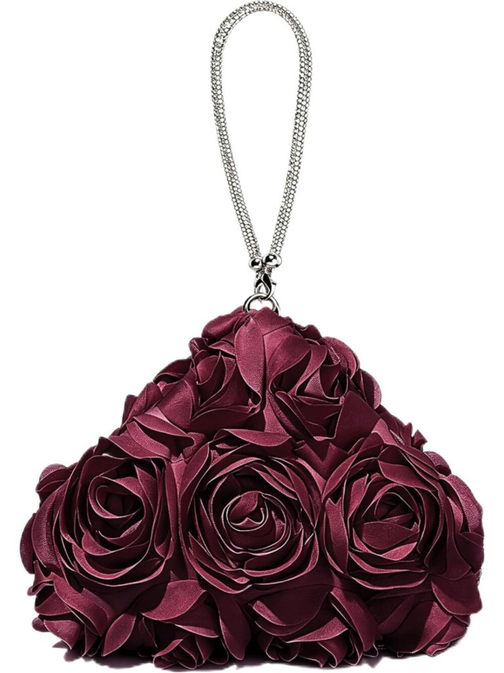 Elegant 3D Rose Floral Evening Clutch with Rhinestone Handle - Perfect for